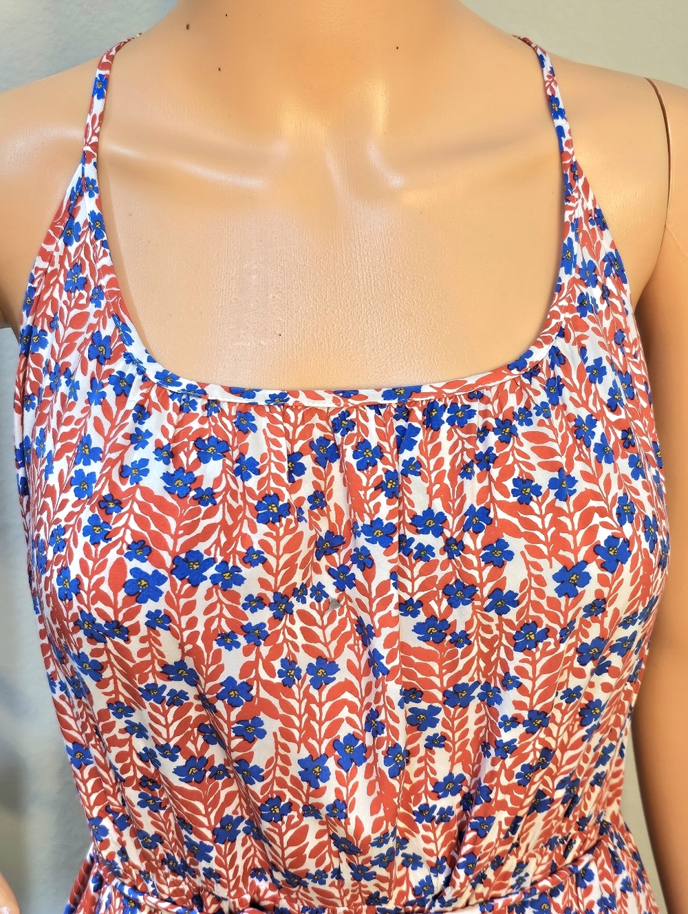 J. Crew Factory Red, Blue & White Floral Midi Dress With POCKETS!